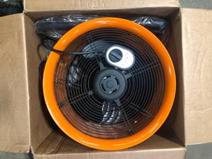 lot 23 image: Commercial Electric 16 in. 3-Speed Drum Floor Fan in Orange High Velocity Turbo  Customer Returns See Pictures
