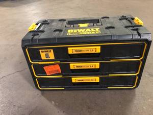 lot 34 image: DEWALT Toughsystem 2.0, 12.3 in. W Tool Box 3-Drawer  Customer Returns See Pictures