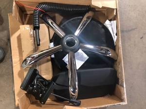 lot 36 image: MAYKOOSH Black Adjustable Drafting Stool with Wheels and Backrest, Faux Leather Space-Saving Rolling Stool  Customer Returns See Pictures