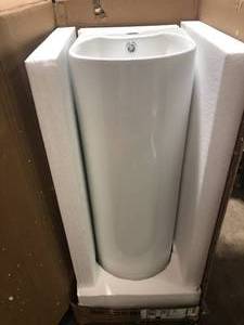 lot 38 image: Swiss Madison Sublime Rounded Basin Pedestal Sink in Glossy White  Customer Returns See Pictures