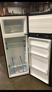 lot 1 image: Vissani 7.1 cu. ft. Top Freezer Refrigerator in Stainless Steel Look Damaged on Top Back Corner Customer Returns See Pictures