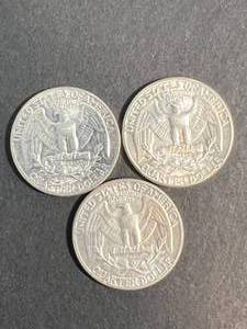 3 UNC US WASHINGTON QUARTERS 1963 1964