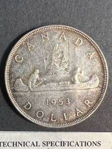 1953 CANADIAN CANOE SILVER DOLLAR
