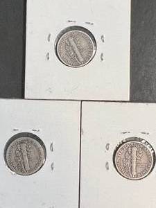 3 US MERCURY DIMES 1941 1942-D 1944