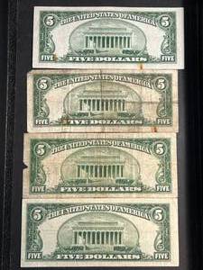 4 US BLUE SEAL $5 SILVER CERTIFICATES
