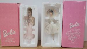 lot 14 image: Two NIB 1998 Barbie Porcelain Ornaments Sugar Plum Fairy and Swan Queen