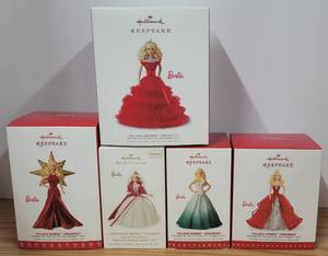 lot 41 image: LOT of Five NIB Hallmark Keepsake Holiday Barbie Ornaments (LOT 7 of 8)