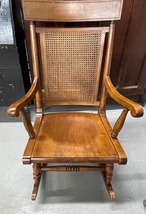 lot 33 image: Maple and Wicker Rocking Chair