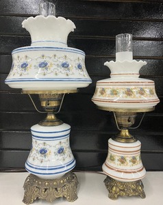 lot 37 image: Two Vintage Hurricane Lamps