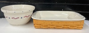 lot 50 image: Longaberger Casserole Basket, Casserole Dish and Bowl