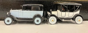 lot 59 image: Two Vintage Die Cast Cars 1928 Chevy and 1915 Chevrolet Fire Passenger Baby Grand