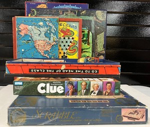 lot 85 image: LOT of 10 Vintage Boardgames Clue, Scrabble and More