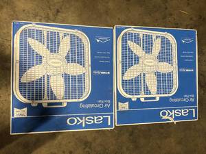 Lot of Lasko 20 in. 3 Speeds Box Fan in White with Save-Smart Technology for Energy Efficiency, Carry Handle Customer Returns See Pictures