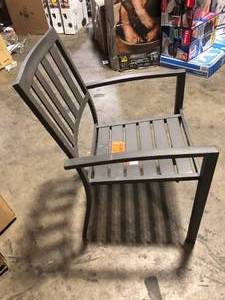 StyleWell Mix and Match Dark Taupe Stackable Steel Slat Outdoor Patio Dining Chair Customer Returns See Pictures