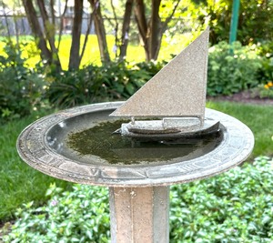 Beautiful Metal Sailboat Motif Bird Bath