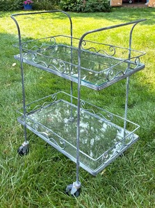 Charming Metal Cart with Glass Shelves  Metal Serving Cart