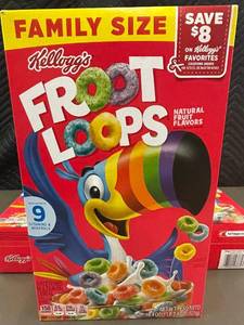 Lot of 3 Kelloggs Froot Loops Family Size Cereal Boxes