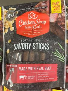 CO 5 - Lot of 8 Chicken Soup for the Soul Soft & Chewy Savory Sticks Dog Treats - Made with Real Beef