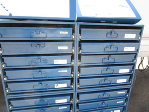 30 Drawer Pullout Hardware Rack (has some damage, see pics) 41x67x13