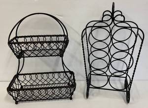 lot 27 image: Two Decorative Metal Racks 1 Wine Rack