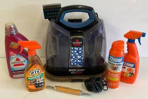 lot 36 image: Bissell Spotclean Proheat Spot Cleaner With Cleaners Misc. Calphalon Pans & More