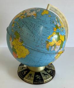 lot 40 image: Vintage 1960s OHIO Art Co. Tin 9 Diameter Desktop World Globe With Horoscope Zodiac Base