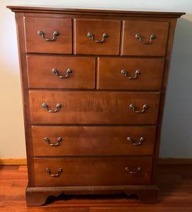 lot 135 image: Sumter Cabinet Company Tall 5 Drawer Dresser 38 14 L x 52 12 H x 19 W