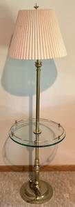 lot 142 image: Ornate Brass Side Table Lamp With Glass Table 56 T (Brass Ring Needs Repair)