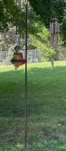 lot 156 image: Decorative Horseshoe Accented Shepherds Hook With Misc. Wind Chimes