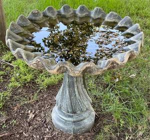 lot 157 image: Decorative Cement Bird Bath 27 x 26H