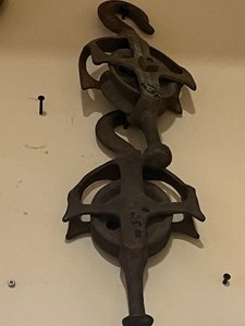 Clock, pulleys, hooks