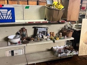 2 sided gondola shelving, NOT contents--BRING HELP TO LOAD
