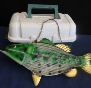lot 11B image: MESH LARGEMOUTH BASS BIRDFEEDER PLANO TACKLE BOX.