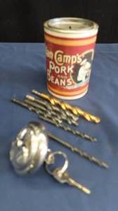 lot 10H image: DRILL BITS W DECORATIVE CANS