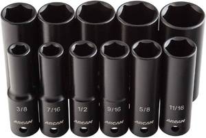 lot 21 image: Arcan Professional Tools 12 Inch Drive Deep Impact Socket Set, 38 Inch - 1 Inch, Cr-V, 11-Piece (08022412)