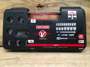 lot 6 image: Craftsman V-Series 21 Piece Socket Set Shallow SAE 12 Inch Drive Model # CMMT45754V 08062438