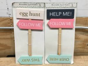 lot 190 image: Lot of 2 - Easter reversible yard stake signs (3 count)