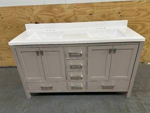 lot 13 image: LONDON 60 Double Sink Bathroom Vanity with Top- Cobblestone