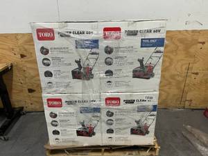 lot 1A image: TORO Pallet of 4-  21 in. (53 cm) Power Clear e21 60V Battery Snow Blowers (Tool Only)