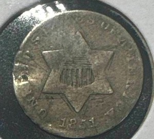 1851 Silver Trime (3 cent piece)