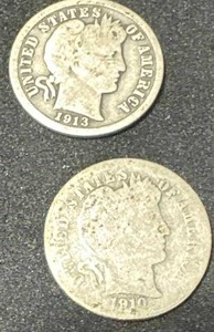 1910 & 1913 Barber Dimes