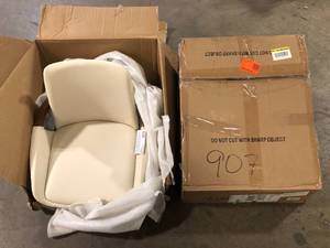 lot 15 image: Lot of  Lumisource Cosmo 26 in. Walnut and Cream Faux Leather Counter Stool Customer Returns See Pictures
