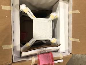 lot 16 image: Glamour Home Basil 30 in. White Metal Bar Stool with Plastic Seat 2 (Set of Included)  Customer Returns See Pictures