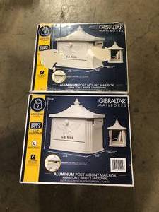 lot 17 image: Lot of Architectural Mailboxes Hamilton Premium, White, Large, Locking, Aluminum, Post Mount Mailbox  Customer Returns See Pictures