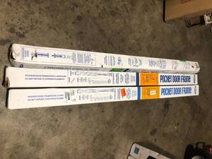 lot 19 image: Lot of Johnson Hardware 1500 Series 24 in. to 36 in. x 80 in. Universal Pocket Door Frame for 2x4 Stud Wall    Customer Returns See Pictures