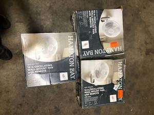 lot 44 image: Lot of Hampton Bay 16 in. Indoor Wall Mount Fan with Remote  Customer Returns See Pictures