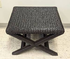 lot 45 image: Black Wicker Table  Stool