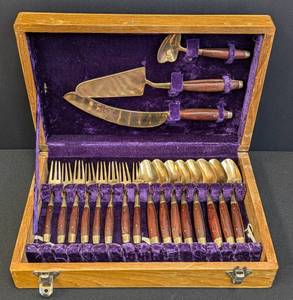 lot 63 image: Vintage Siam Bronzeware Dessert Flatware Set