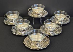 lot 65 image: Vintage Schott Mainz Glass and Silver Plated Teacup Set