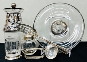 lot 97 image: Beautiful Vintage Glass and Silver Plated Items Including a Sugar, Creamer and More